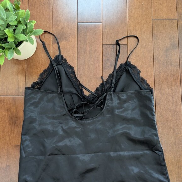 BLACK LACE DETAIL VINTAGE SATIN SLIP DRESS - Picture 2 of 3